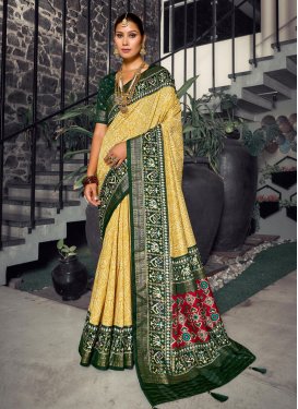 Tussar Silk Green and Yellow Designer Contemporary Style Saree