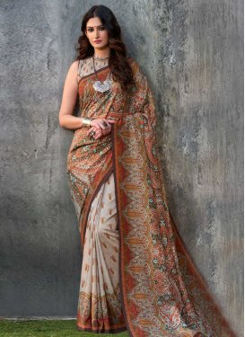 Tussar Silk Off White and Rust Contemporary Style Saree