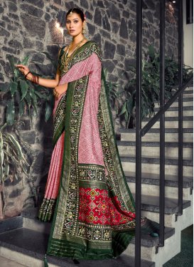 Tussar Silk Olive and Pink Trendy Classic Saree For Ceremonial