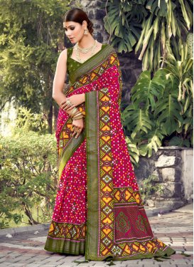 Tussar Silk Olive and Rose Pink Designer Contemporary Style Saree
