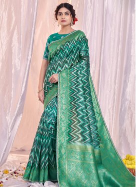 Tussar Silk Sea Green and Teal Woven Work Traditional Designer Saree