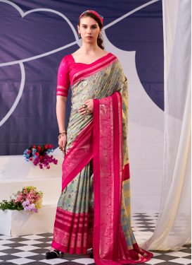 Tussar Silk Traditional Saree with Digital Print Work for Women in Grey and Rose Pink