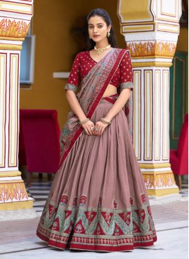 Tussar Silk Trendy Lehenga Choli with Digital Print Work for Women in Red and Salmon