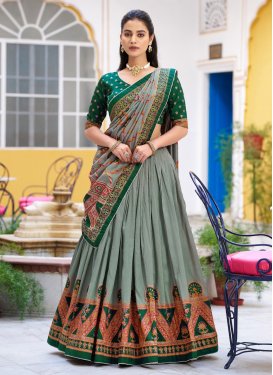 Tussar Silk Trendy Lehenga Choli with Digital Print Work in Green and Sea Green