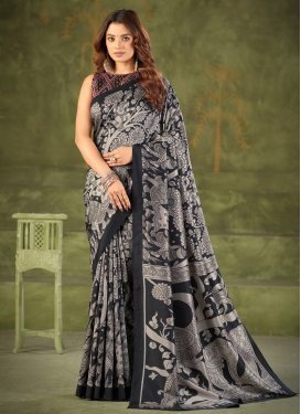 Tussar Silk Trendy Saree with Digital Print Work for Casual in Black