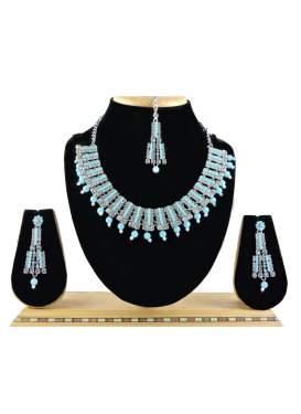 Unique Alloy Beads Work Firozi and White Necklace Set