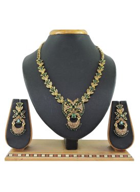 Unique Alloy Beads Work Gold and Green Necklace Set