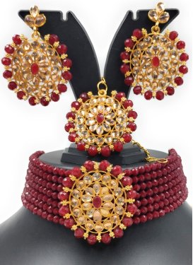 Unique Alloy Beads Work Gold and Maroon Gold Rodium Polish Necklace Set