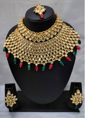 Unique Alloy Beads Work Gold Rodium Polish Necklace Set