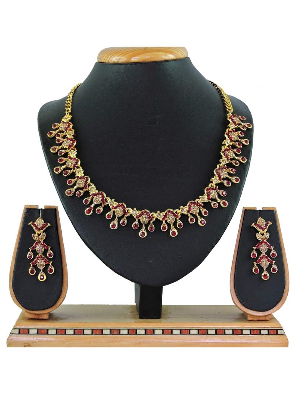 Unique Alloy Gold Rodium Polish Gold and Maroon Beads Work Necklace Set