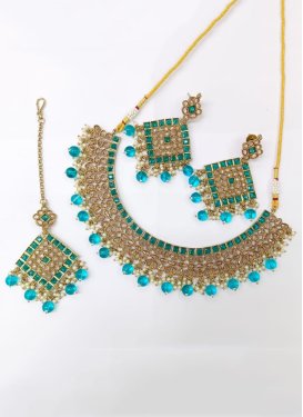 Unique Gold Rodium Polish Beads Work Necklace Set For Party