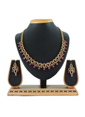Unique Gold Rodium Polish Gold and Rose Pink Necklace Set