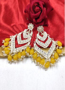 Unique Gold Rodium Polish Mustard and White Earrings For Festival