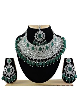 Unique Kundan Work Alloy Silver Rodium Polish Necklace Set