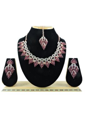 Unique Maroon and Silver Color Stone Work Necklace Set