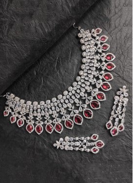 Unique Maroon and White AD Necklace Set For Bridal