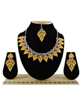 Unique Mustard and Silver Color Necklace Set For Festival