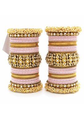 Unique Off White and Pink Gold Rodium Polish Beads Work Bangles