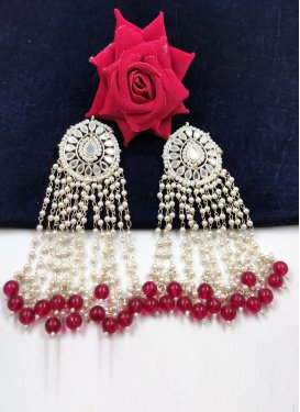 Unique Red and White Gold Rodium Polish Beads Work Earrings
