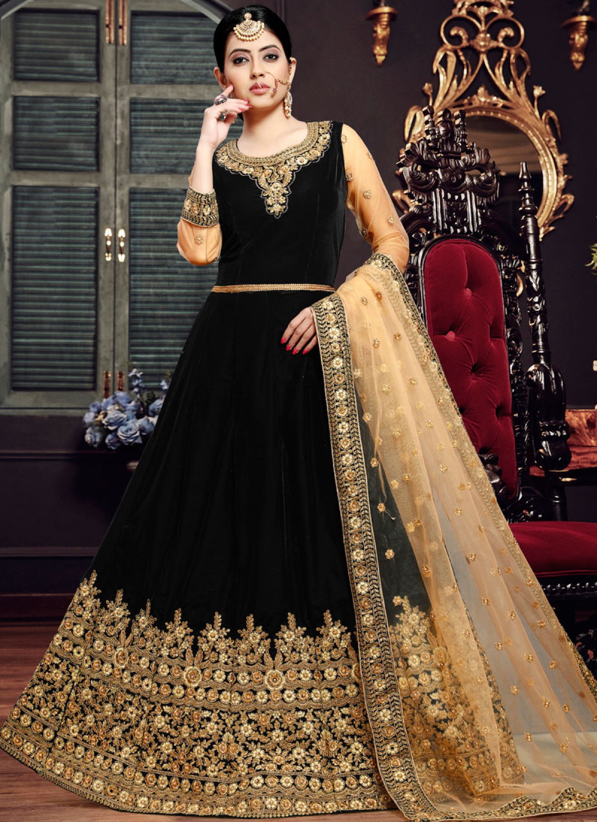 Black velvet anarkali best sale