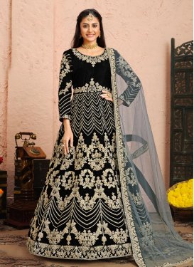 Velvet Long Length Anarkali Salwar Suit For Festival