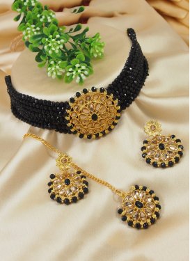 Versatile Alloy Beads Work Black and Gold Gold Rodium Polish Necklace Set