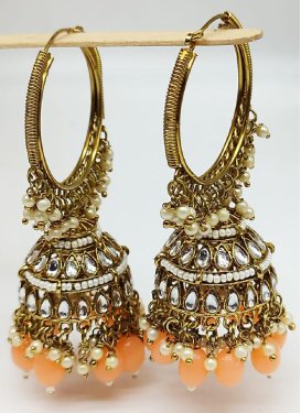 Versatile Alloy Gold Rodium Polish Off White and Orange Beads Work Earrings