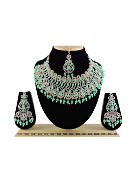 Versatile Alloy Mint Green and White Beads Work Necklace Set