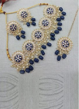 Versatile Beads Work Alloy Gold Rodium Polish Necklace Set For Festival