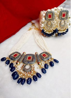 Versatile Beads Work Alloy Gold Rodium Polish Necklace Set For Party