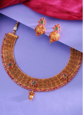 Versatile Gold Rodium Polish Beads Work Copper Necklace Set