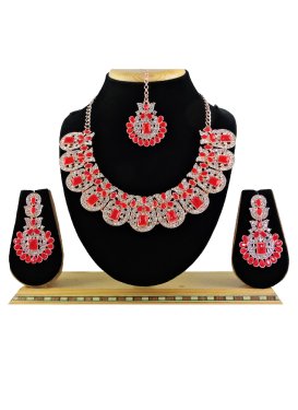 Versatile Gold Rodium Polish Red and White Necklace Set