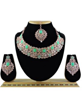 Versatile Mint Green and White Gold Rodium Polish Necklace Set For Festival