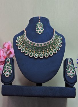 Versatile Stone Work Green and White Alloy Necklace Set