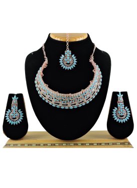 Versatile Stone Work Light Blue and White Necklace Set for Festival