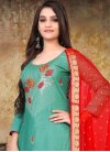 Red and Sea Green Cotton Pant Style Salwar Kameez - 1
