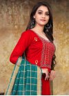 Red and Teal Pant Style Classic Salwar Suit - 1