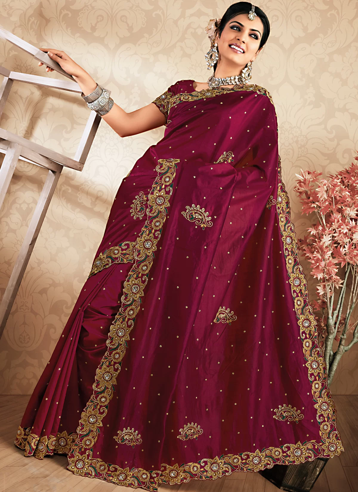 Kundan work saree discount