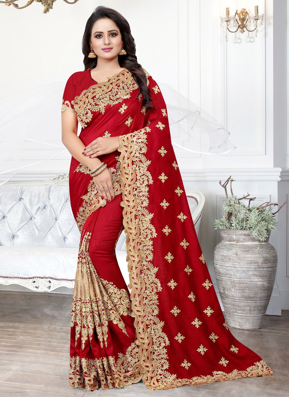 Vichitra Silk Designer Contemporary Style Saree For Festival