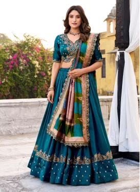 Vichitra Silk Designer Lehenga Choli with Embroidered Work for Women in Teal