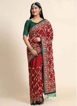 Vichitra Silk Embroidered Work Contemporary Style Saree