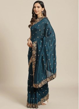Vichitra Silk Embroidered Work Designer Contemporary Style Saree