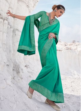 Vichitra Silk Lace Work Designer Contemporary Style Saree