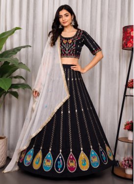 Vichitra Silk Readymade Lehenga Choli in Black with Embroidered Work for Women