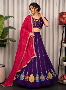 Vichitra Silk Readymade Lehenga Choli with Embroidered Work in Purple for Festival