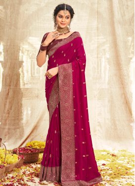 Vichitra Silk Traditional Saree with Embroidered Work for Casual in Fuchsia