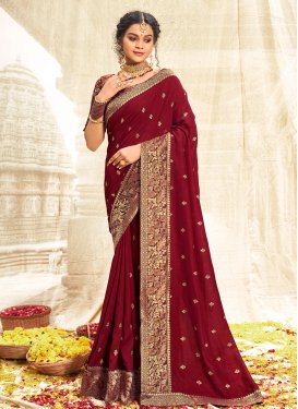 Vichitra Silk Trendy Saree with Embroidered Work in Red