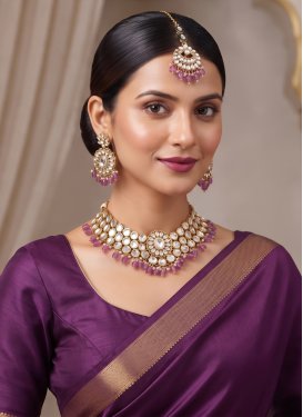 Violet and White Beads Work Necklace Set
