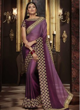 Violet and Wine Satin Georgette Traditional Saree