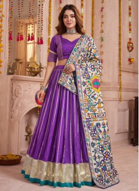 Violet Chanderi Silk Gota Patti Work Readymade Lehenga Choli for Women